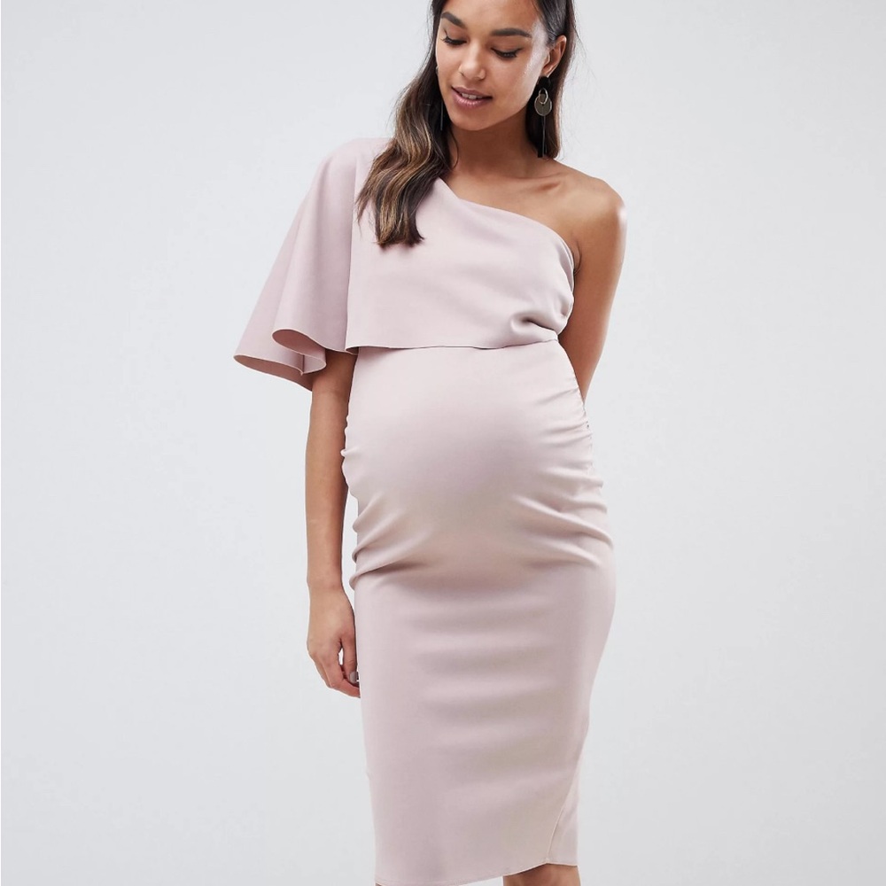 ASOS DESIGN Maternity One shoulder Cape Midi Dress (Size 4)